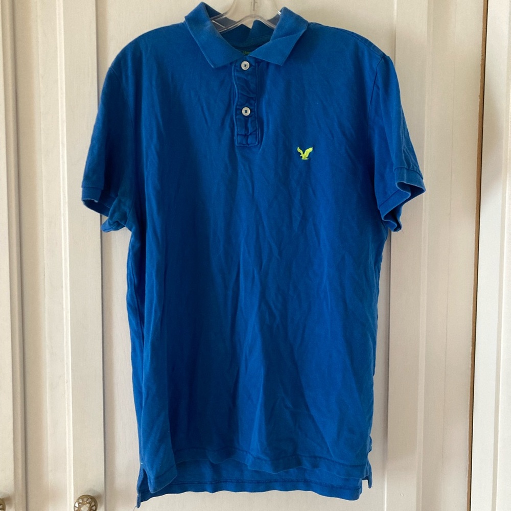 American Eagle Outfitters Men's Blue Polo Shirt